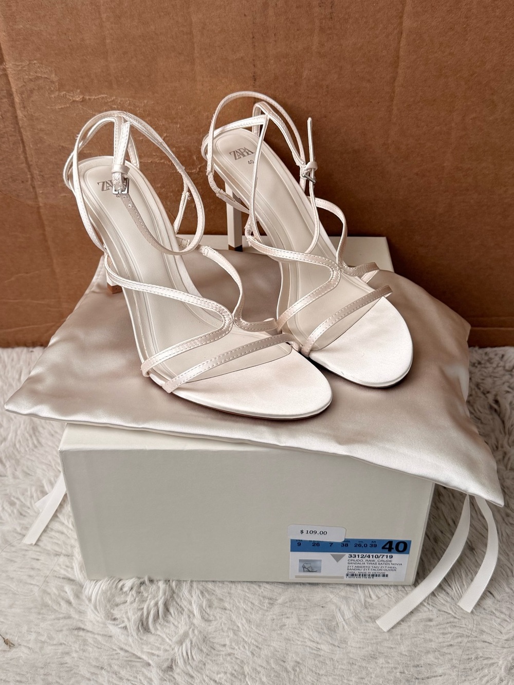 Satin Women's Strappy Heels in Ivory